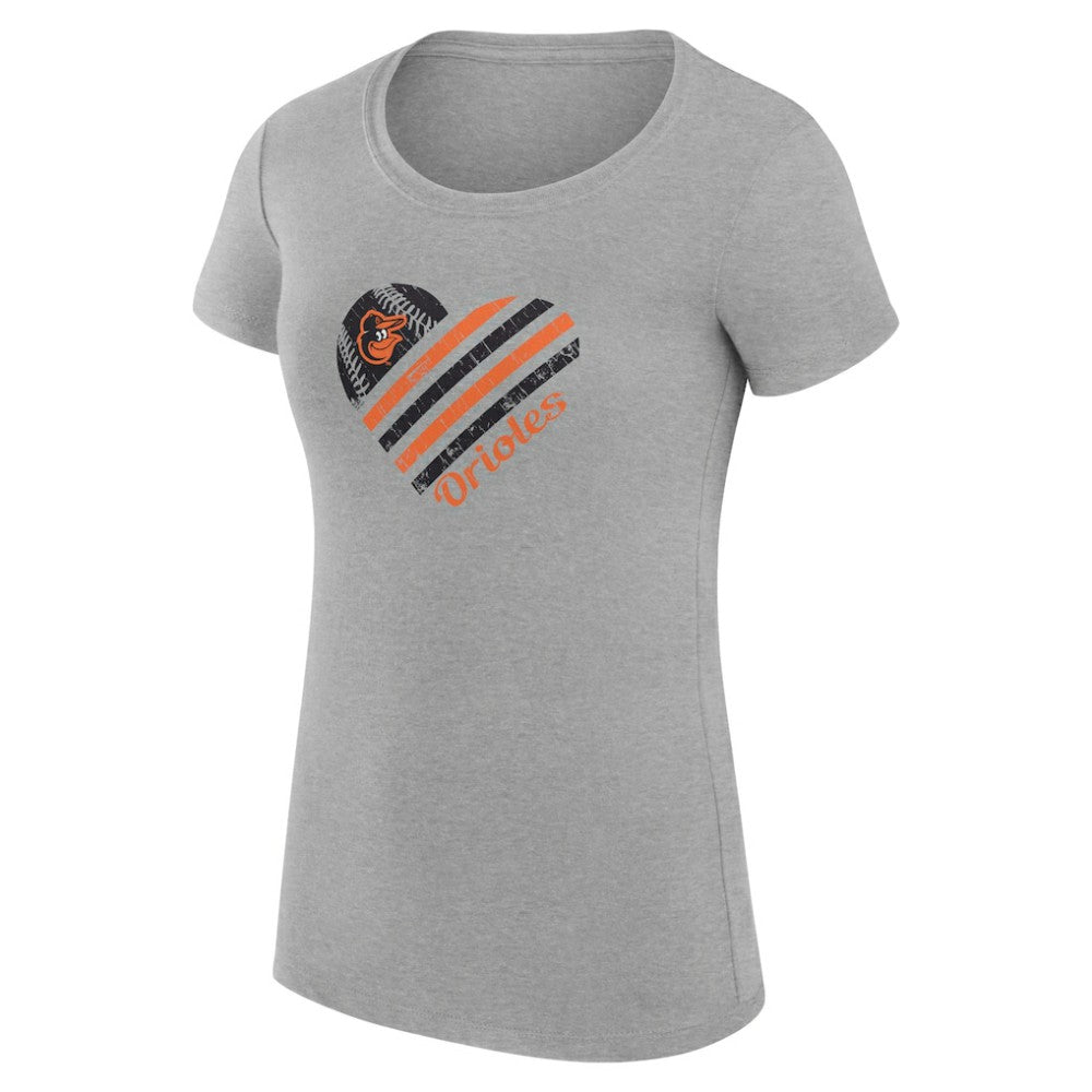 Baltimore Orioles G-III 4Her by Carl Banks Women's Super-Slim Fit Lightweight Heart Graphic T-Shirt - Heather Gray