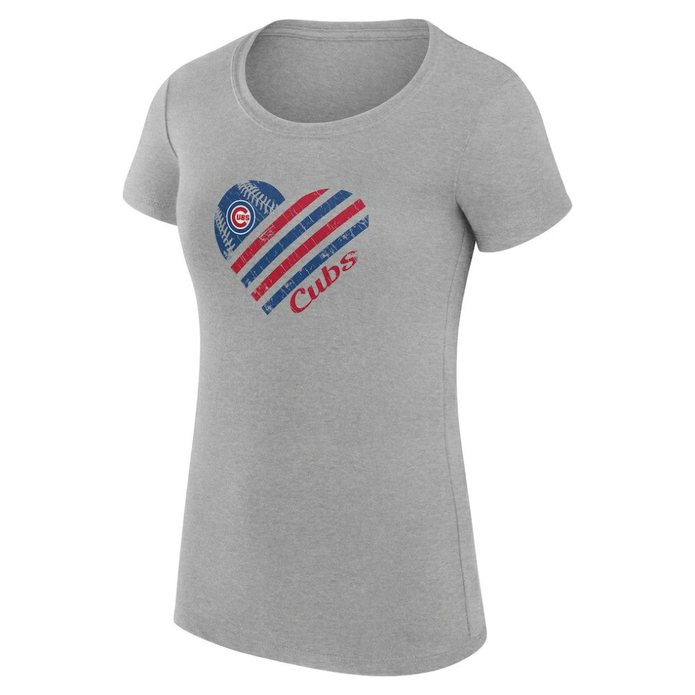 Chicago Cubs G-III 4Her by Carl Banks Women's Super-Slim Fit Lightweight Heart Graphic T-Shirt - Heather Gray
