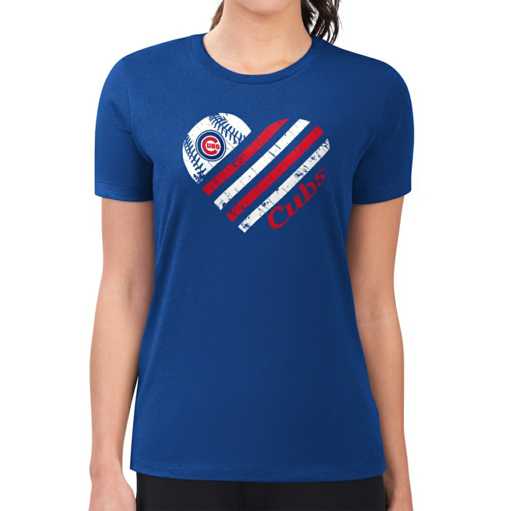 Chicago Cubs G-III 4Her by Carl Banks Women's Super-Slim Fit Lightweight Heart Graphic T-Shirt - Royal