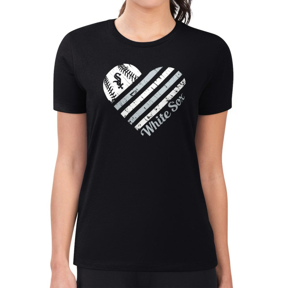 Chicago White Sox G-III 4Her by Carl Banks Women's Super-Slim Fit Lightweight Heart Graphic T-Shirt - Black