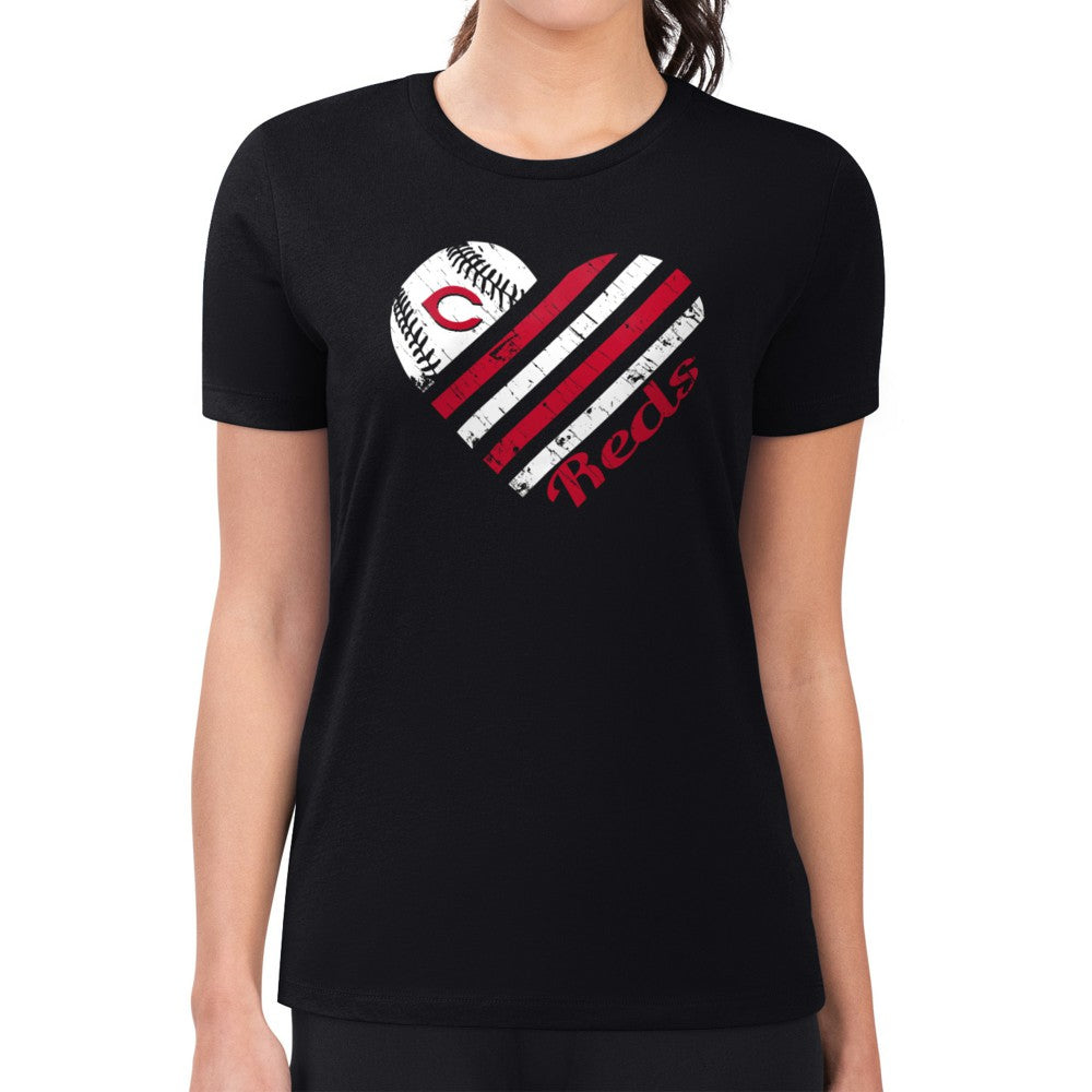 Cincinnati Reds G-III 4Her by Carl Banks Women's Super-Slim Fit Lightweight Heart Graphic T-Shirt - Black