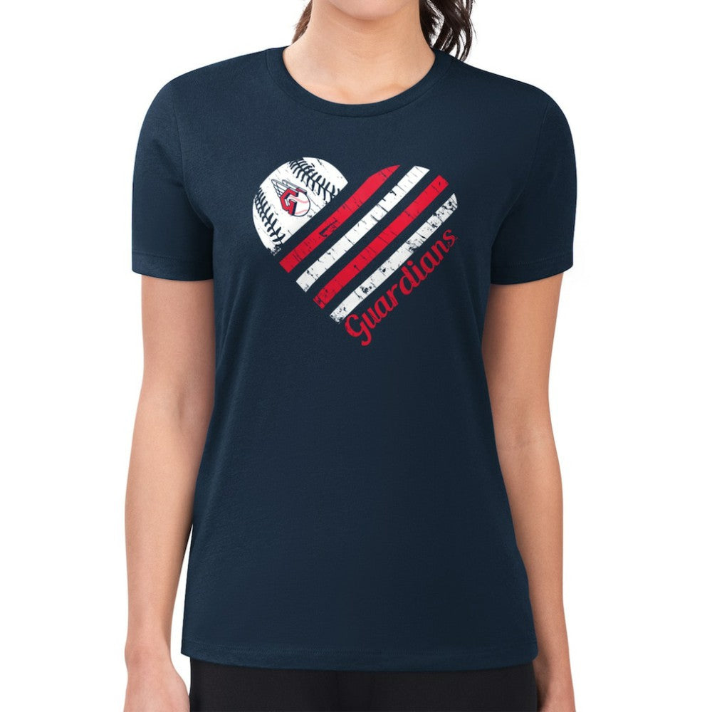 Cleveland Guardians G-III 4Her by Carl Banks Women's Super-Slim Fit Lightweight Heart Graphic T-Shirt - Navy