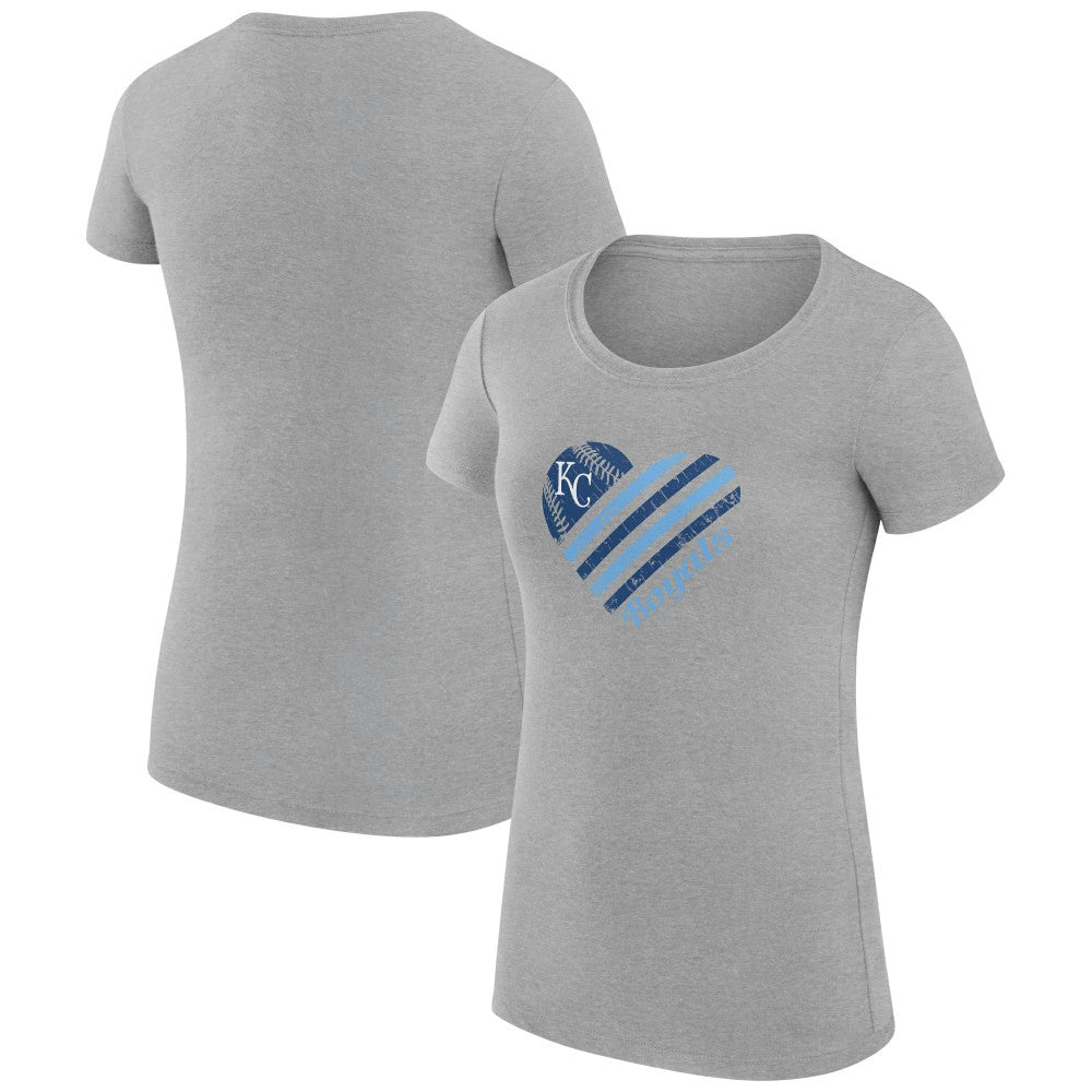Kansas City Royals G-III 4Her by Carl Banks Women's Super-Slim Fit Lightweight Heart Graphic T-Shirt - Heather Gray