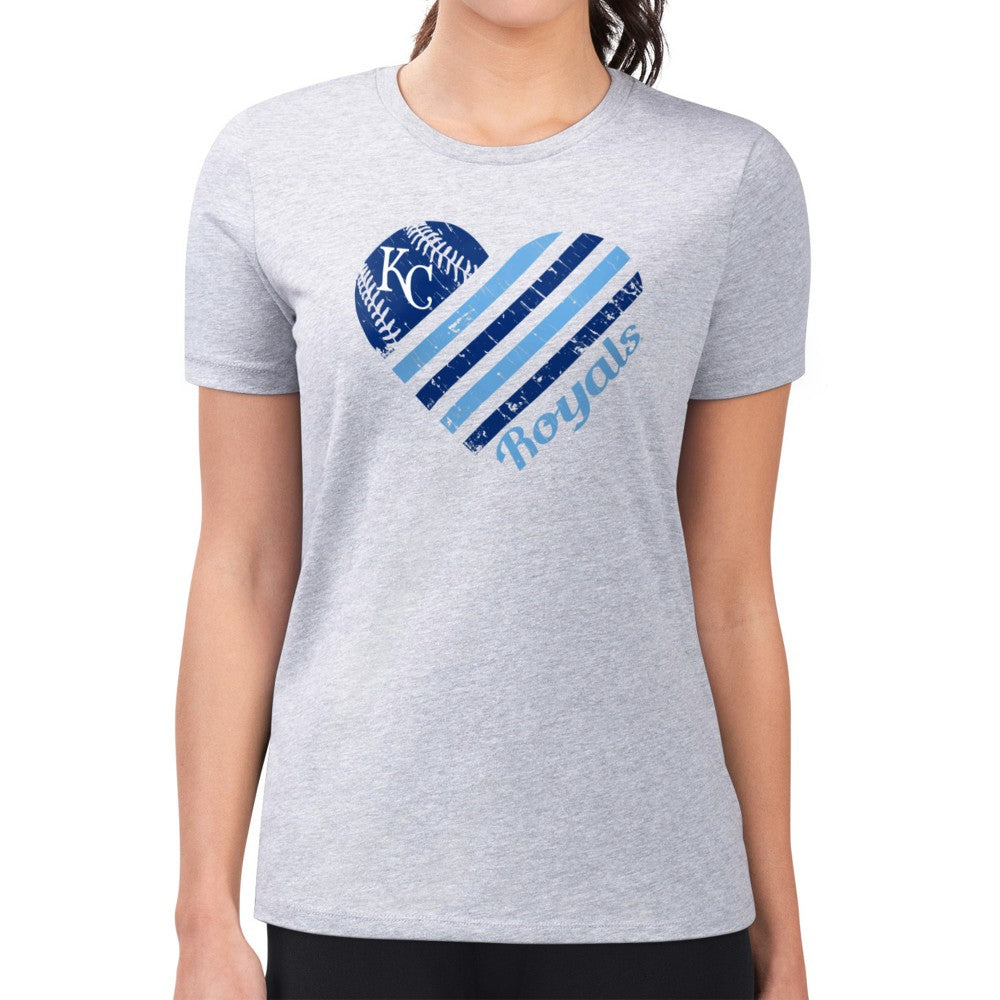Kansas City Royals G-III 4Her by Carl Banks Women's Super-Slim Fit Lightweight Heart Graphic T-Shirt - Heather Gray