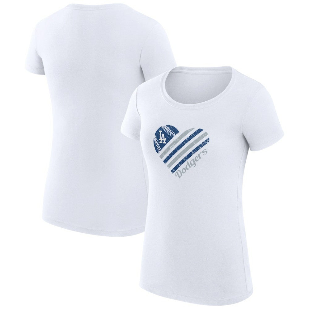 Los Angeles Dodgers G-III 4Her by Carl Banks Women's Super-Slim Fit Lightweight Heart Graphic T-Shirt - White