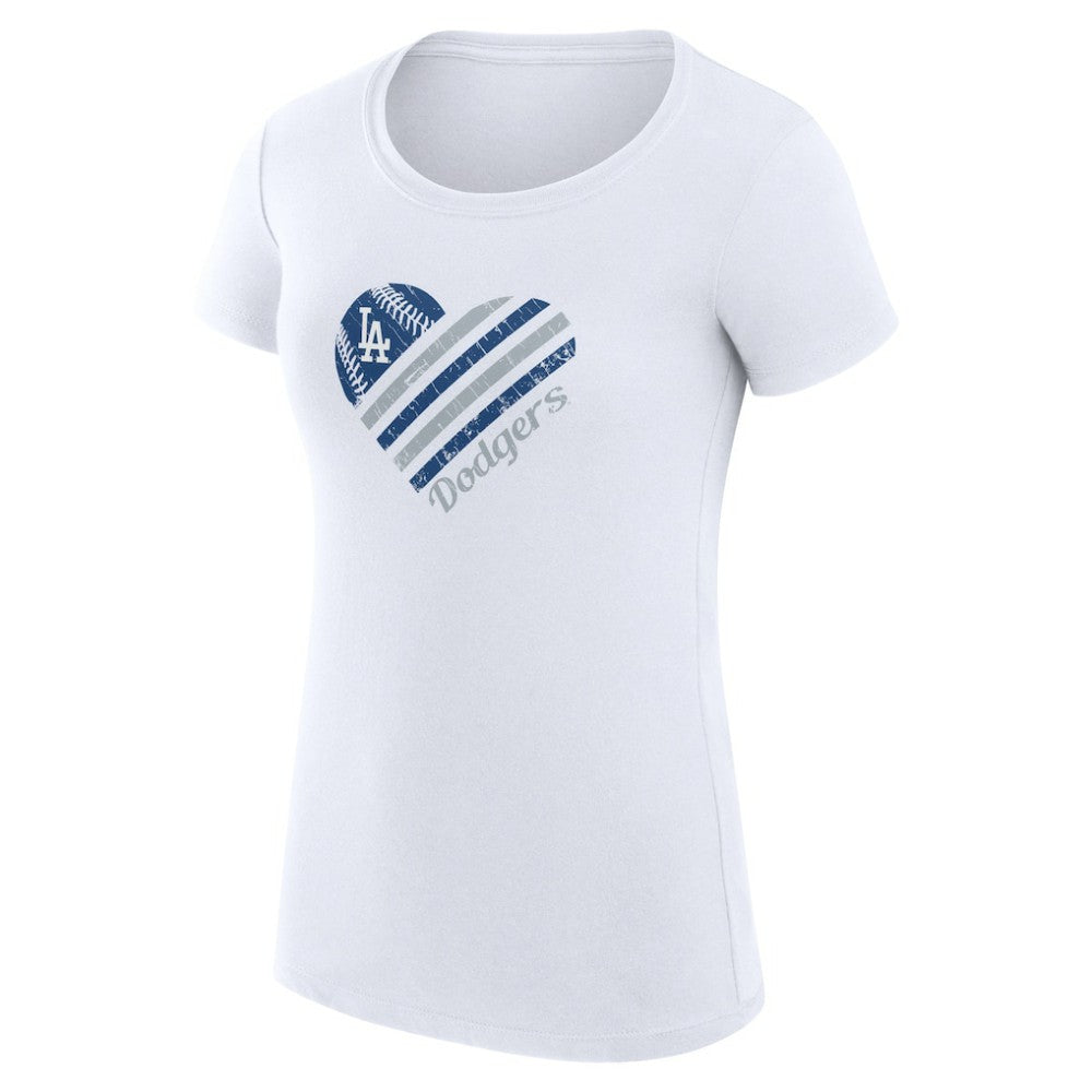 Los Angeles Dodgers G-III 4Her by Carl Banks Women's Super-Slim Fit Lightweight Heart Graphic T-Shirt - White