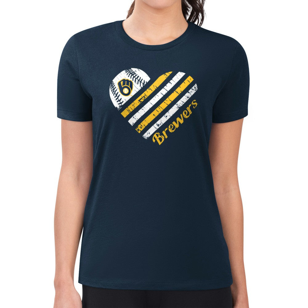 Milwaukee Brewers G-III 4Her by Carl Banks Women's Super-Slim Fit Lightweight Heart Graphic T-Shirt - Navy