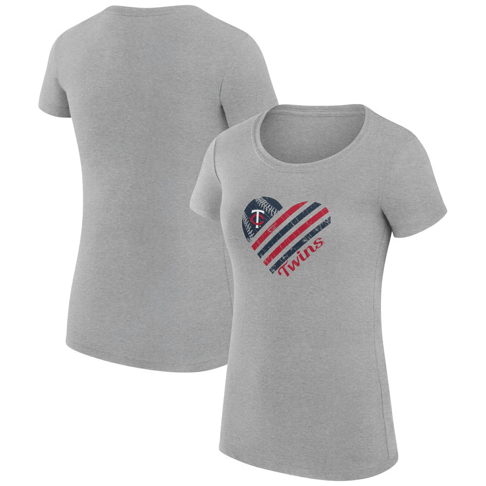 Minnesota Twins G-III 4Her by Carl Banks Women's Super-Slim Fit Lightweight Heart Graphic T-Shirt - Heather Gray