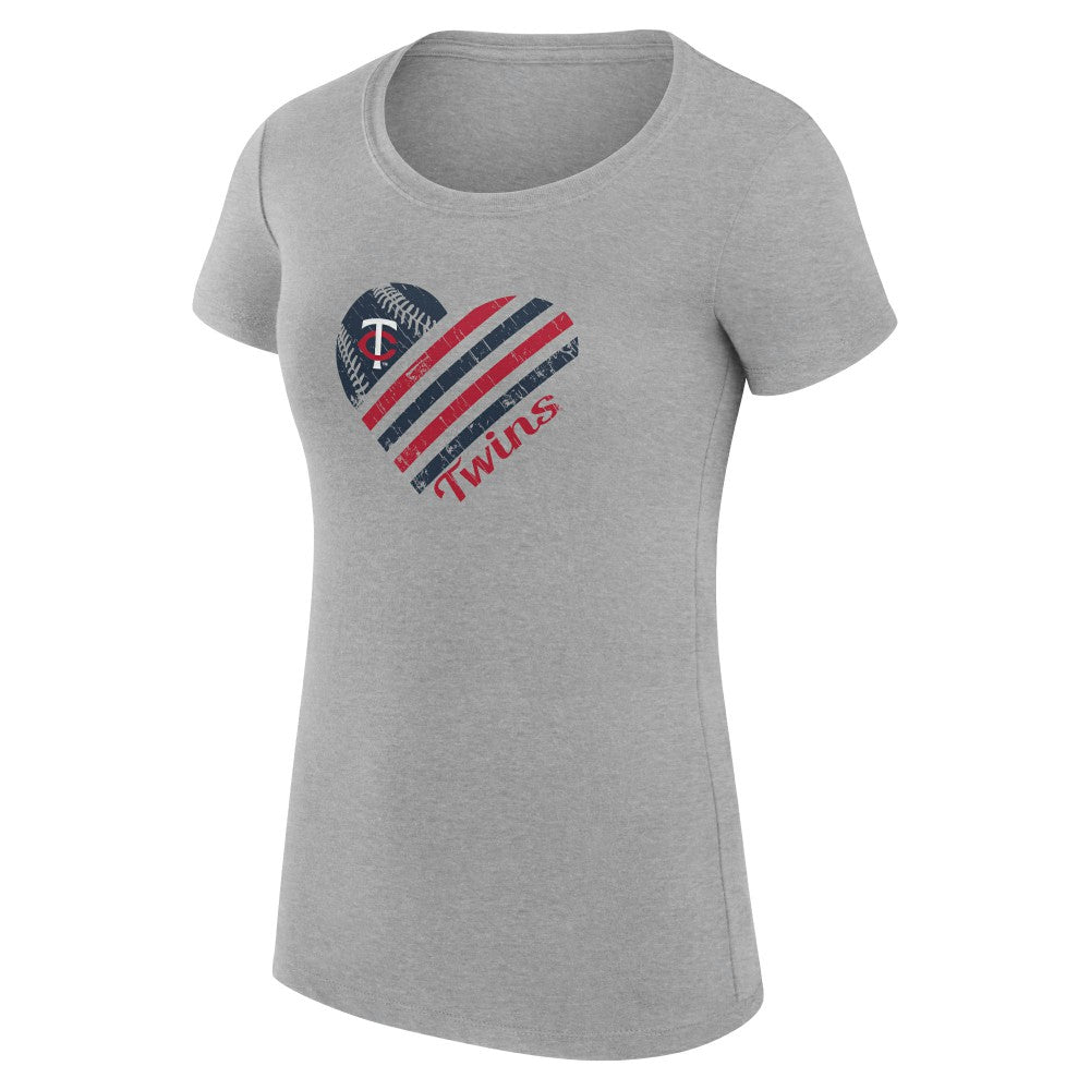 Minnesota Twins G-III 4Her by Carl Banks Women's Super-Slim Fit Lightweight Heart Graphic T-Shirt - Heather Gray