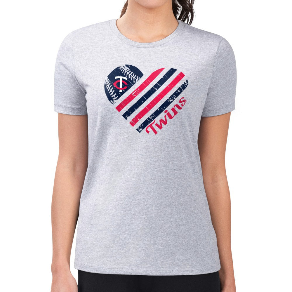 Minnesota Twins G-III 4Her by Carl Banks Women's Super-Slim Fit Lightweight Heart Graphic T-Shirt - Heather Gray