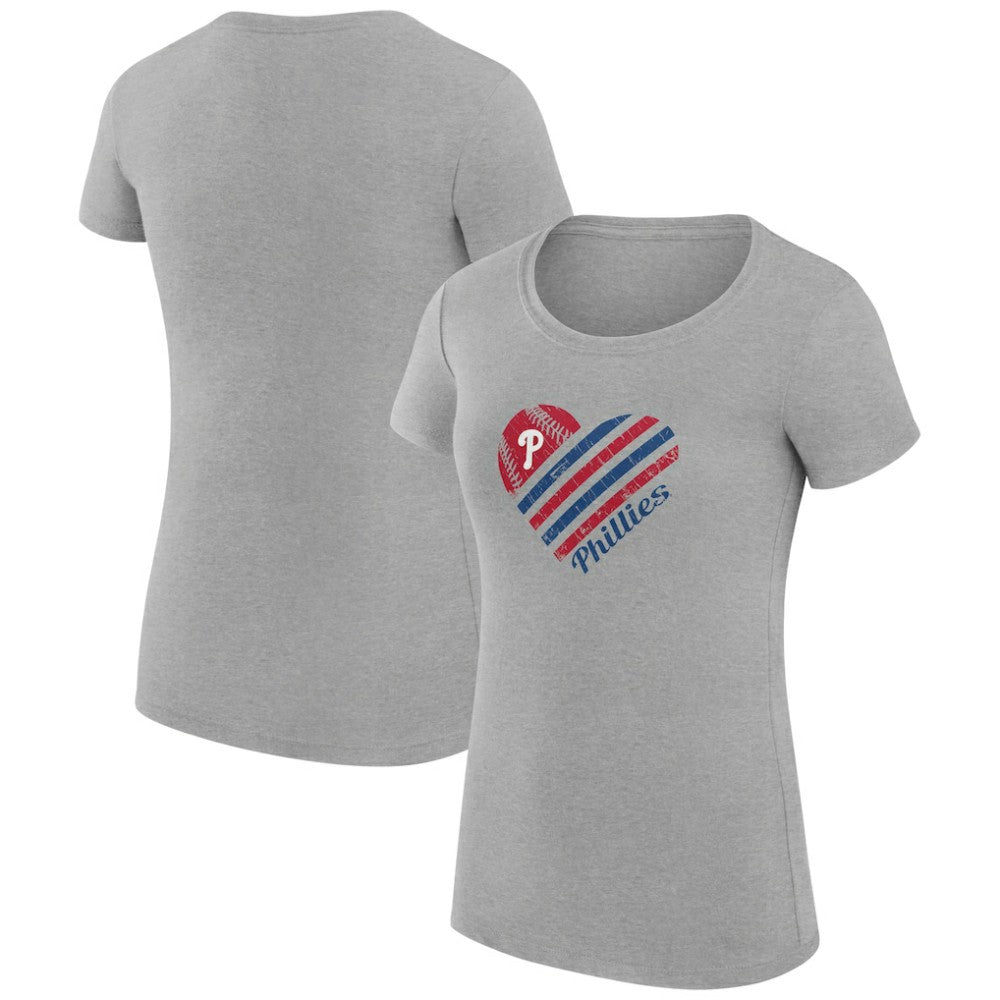 Philadelphia Phillies G-III 4Her by Carl Banks Women's Super-Slim Fit Lightweight Heart Graphic T-Shirt - Heather Gray