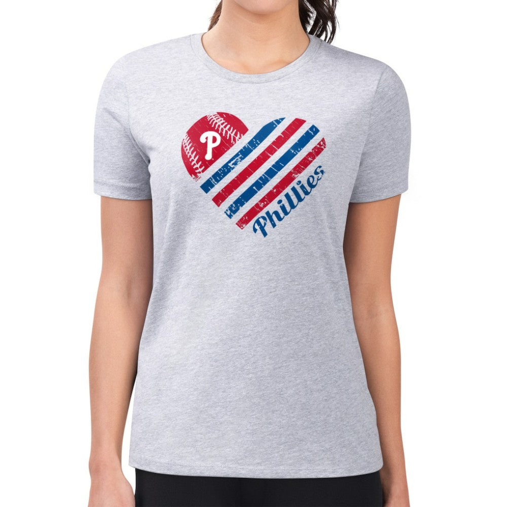 Philadelphia Phillies G-III 4Her by Carl Banks Women's Super-Slim Fit Lightweight Heart Graphic T-Shirt - Heather Gray
