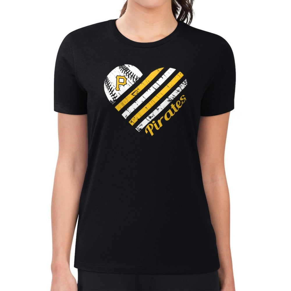 Pittsburgh Pirates G-III 4Her by Carl Banks Women's Super-Slim Fit Lightweight Heart Graphic T-Shirt - Black
