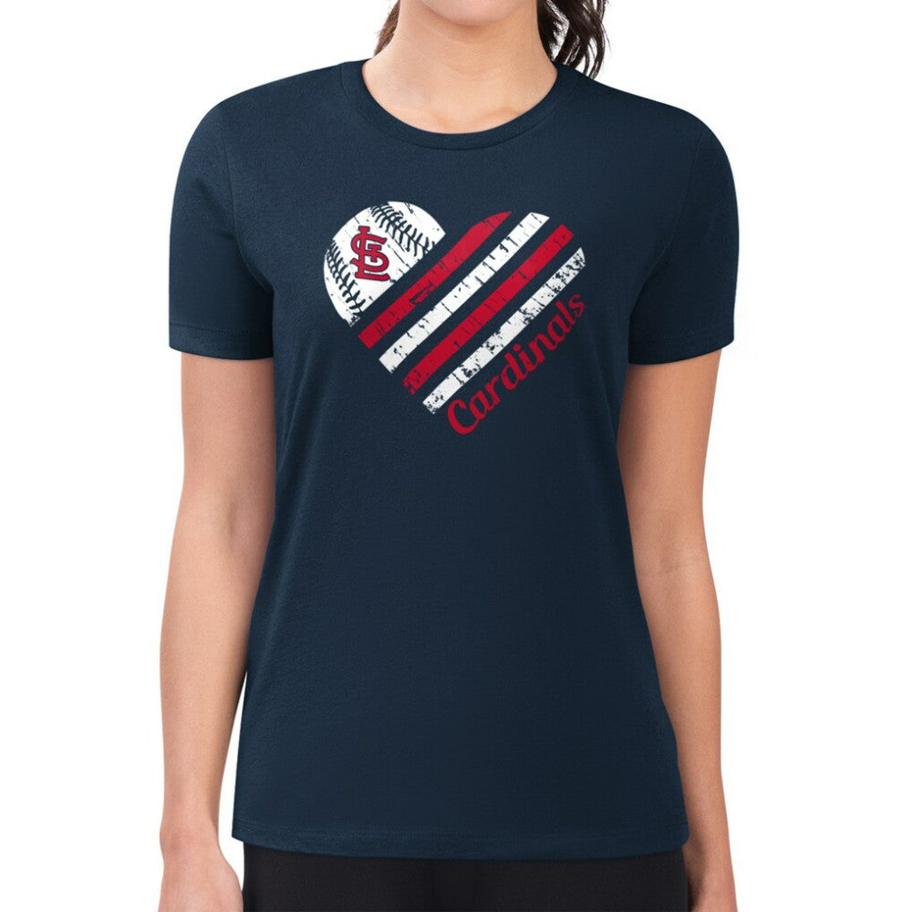 St. Louis Cardinals G-III 4Her by Carl Banks Women's Super-Slim Fit Lightweight Heart Graphic T-Shirt - Navy