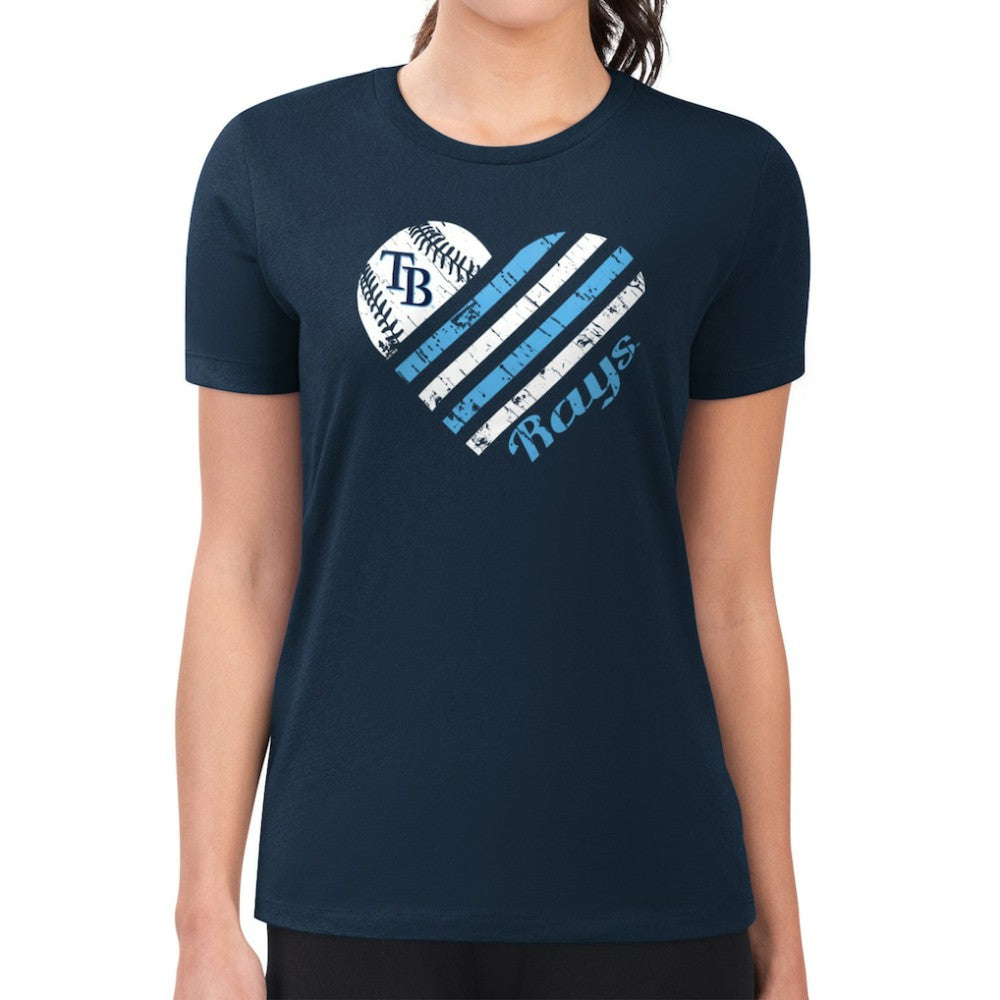 Tampa Bay Rays G-III 4Her by Carl Banks Women's Super-Slim Fit Lightweight Heart Graphic T-Shirt - Navy