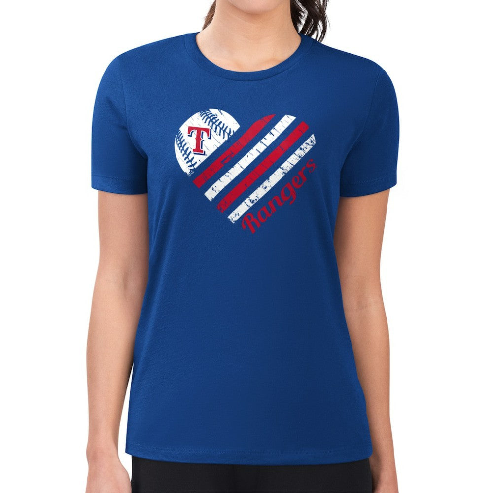 Texas Rangers G-III 4Her by Carl Banks Women's Super-Slim Fit Lightweight Heart Graphic T-Shirt - Royal