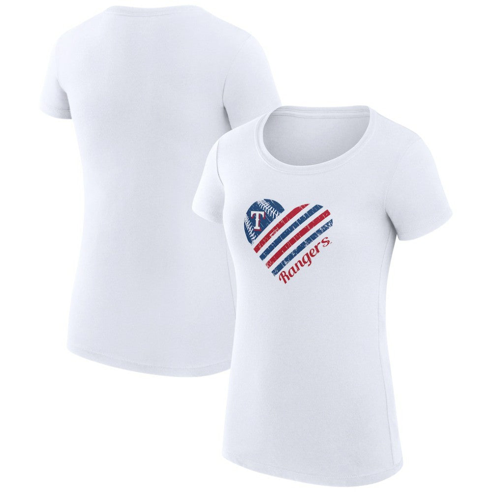 Texas Rangers G-III 4Her by Carl Banks Women's Super-Slim Fit Lightweight Heart Graphic T-Shirt - White