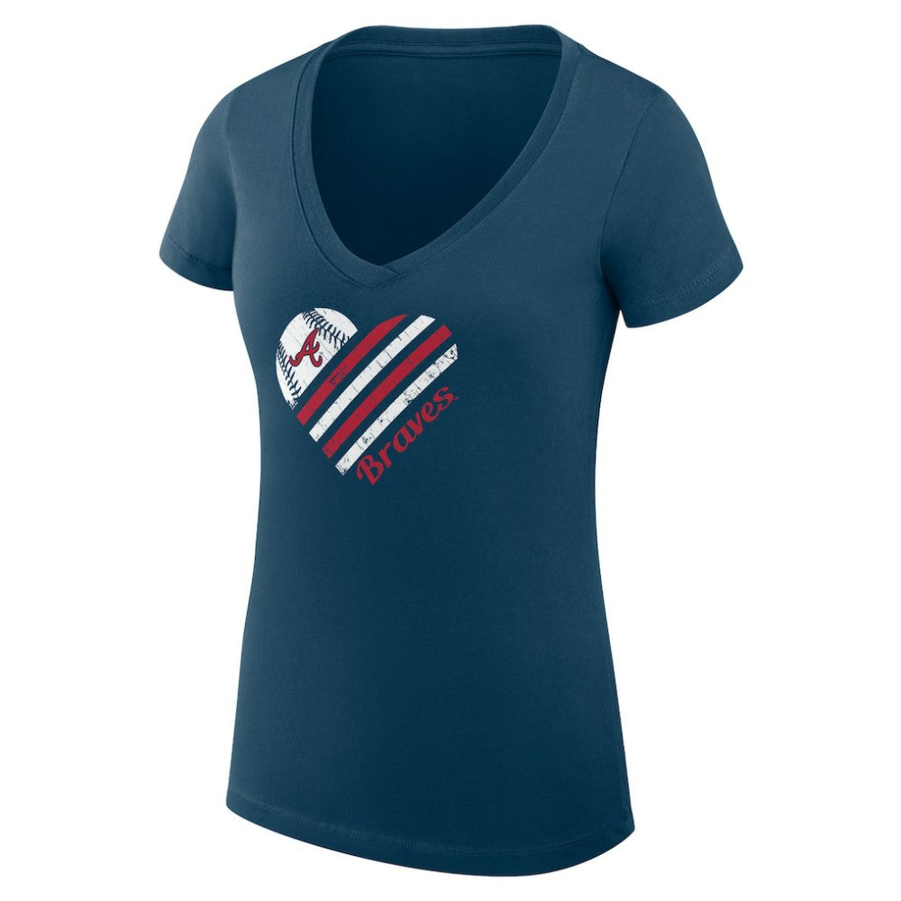 Atlanta Braves G-III 4Her by Carl Banks Women's Super-Slim Fit Lightweight Heart V-Neck T-Shirt - Navy