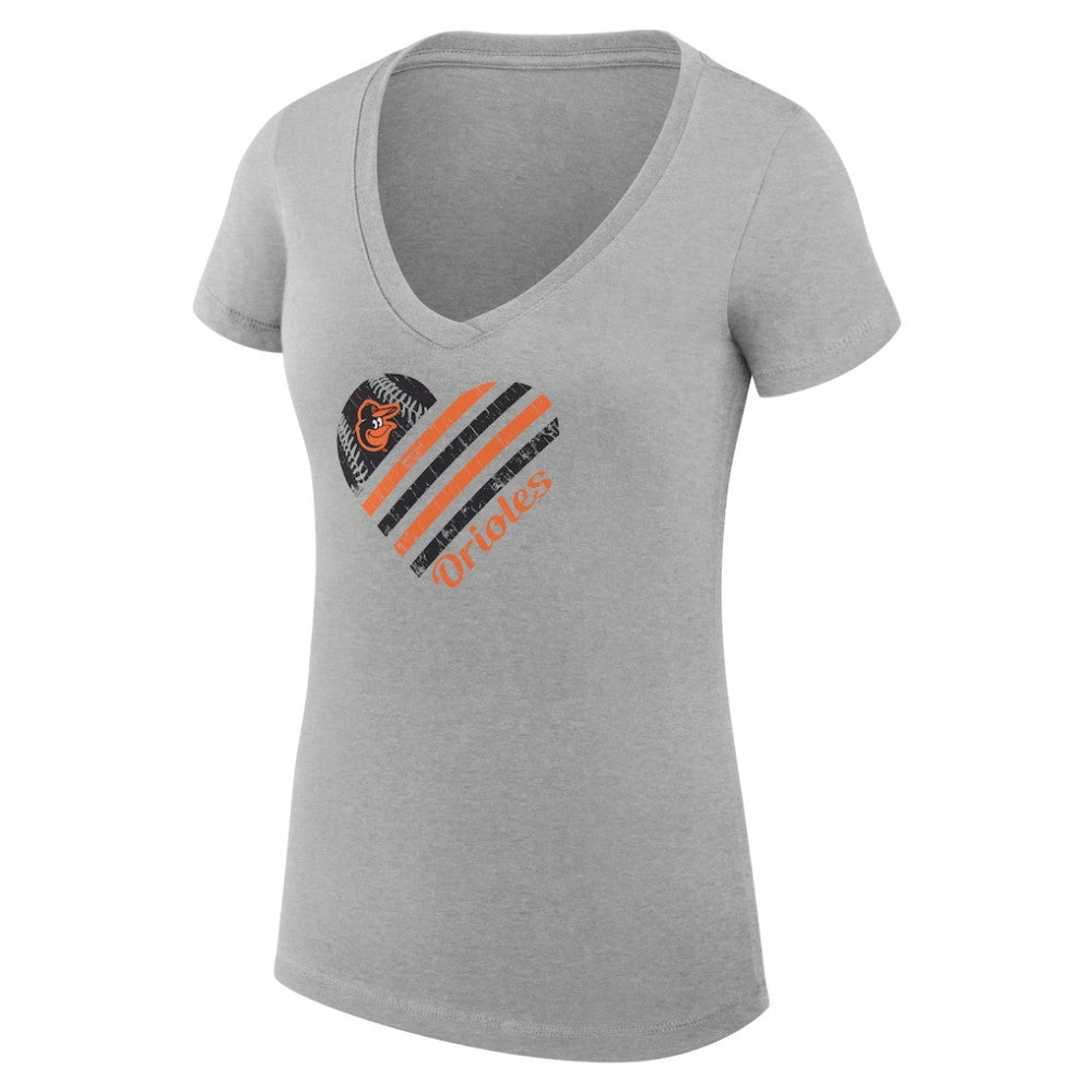 Baltimore Orioles G-III 4Her by Carl Banks Women's Super-Slim Fit Lightweight Heart V-Neck T-Shirt - Heather Gray