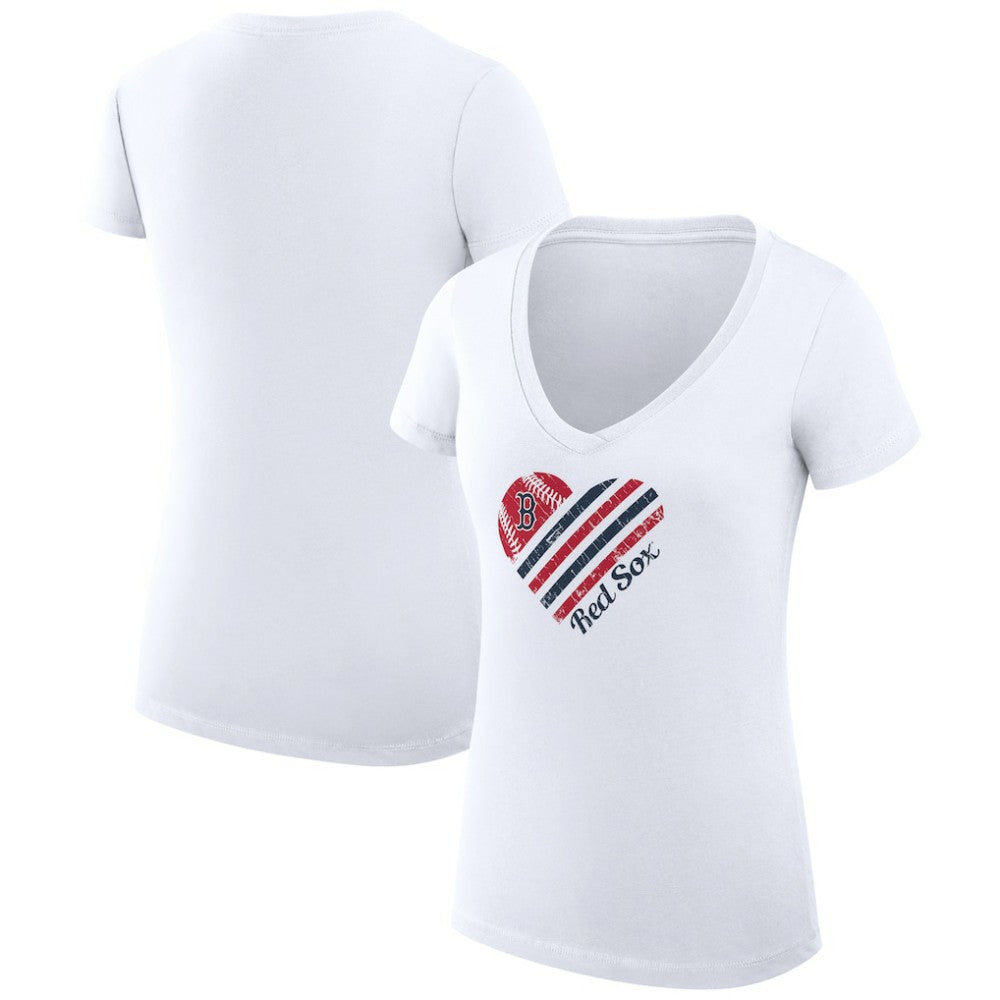 Boston Red Sox G-III 4Her by Carl Banks Women's Super-Slim Fit Lightweight Heart V-Neck T-Shirt - White