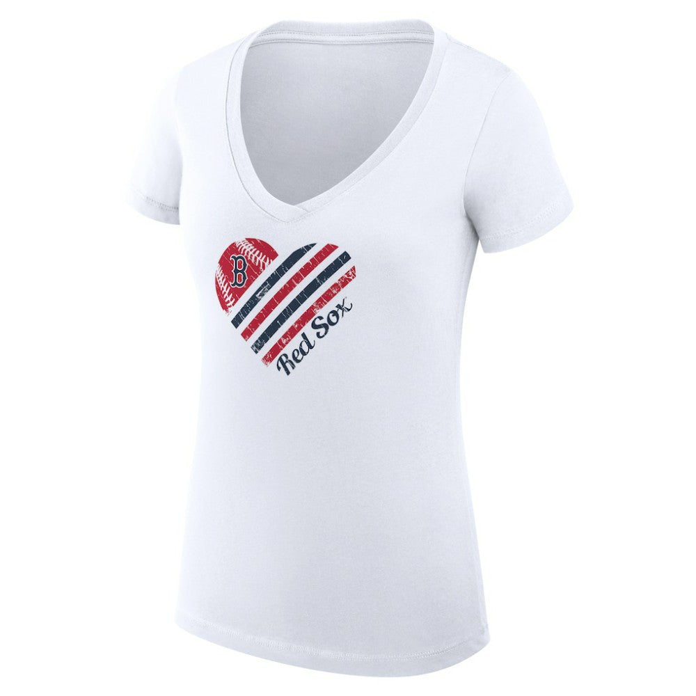 Boston Red Sox G-III 4Her by Carl Banks Women's Super-Slim Fit Lightweight Heart V-Neck T-Shirt - White