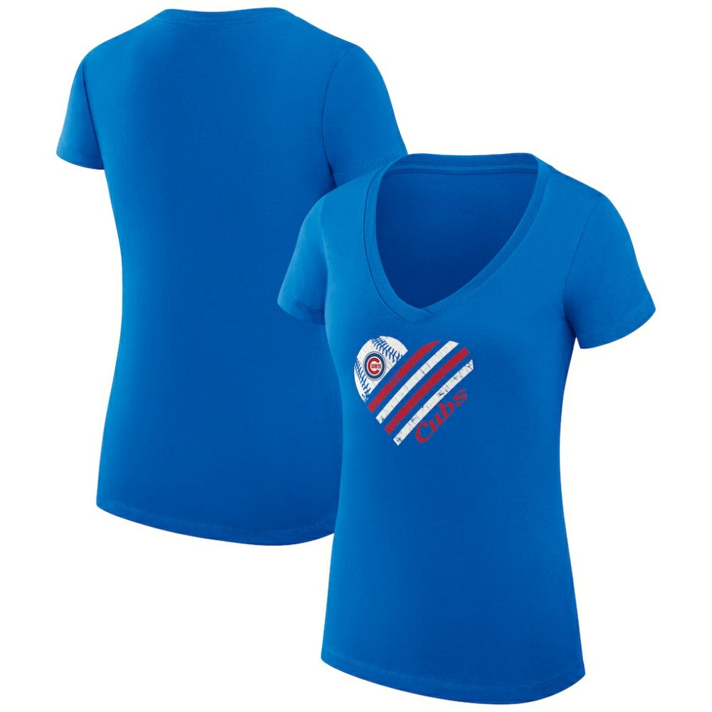 Chicago Cubs G-III 4Her by Carl Banks Women's Super-Slim Fit Lightweight Heart V-Neck T-Shirt - Royal