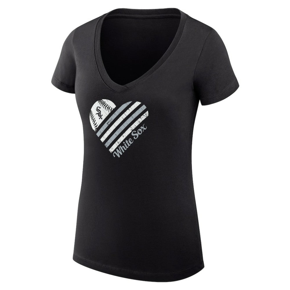 Chicago White Sox G-III 4Her by Carl Banks Women's Super-Slim Fit Lightweight Heart V-Neck T-Shirt - Black