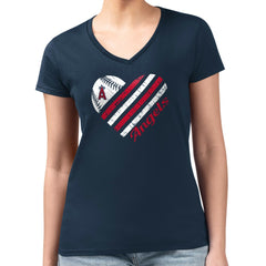 Los Angeles Angels G-III 4Her by Carl Banks Women's Super-Slim Fit Lightweight Heart V-Neck T-Shirt - Navy