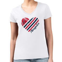 Los Angeles Angels G-III 4Her by Carl Banks Women's Super-Slim Fit Lightweight Heart V-Neck T-Shirt - White