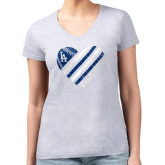 Los Angeles Dodgers G-III 4Her by Carl Banks Women's Super-Slim Fit Lightweight Heart V-Neck T-Shirt - Heather Gray