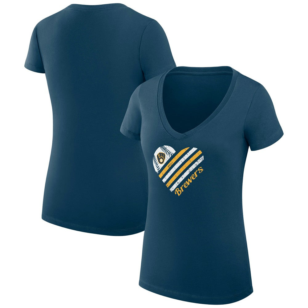 Milwaukee Brewers G-III 4Her by Carl Banks Women's Super-Slim Fit Lightweight Heart V-Neck T-Shirt - Navy