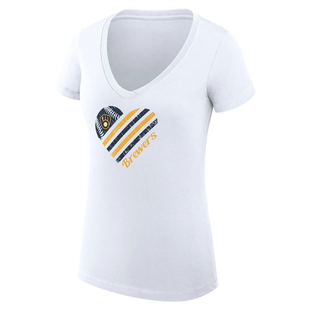 Milwaukee Brewers G-III 4Her by Carl Banks Women's Super-Slim Fit Lightweight Heart V-Neck T-Shirt - White