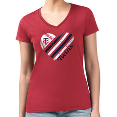 Minnesota Twins G-III 4Her by Carl Banks Women's Super-Slim Fit Lightweight Heart V-Neck T-Shirt - Red