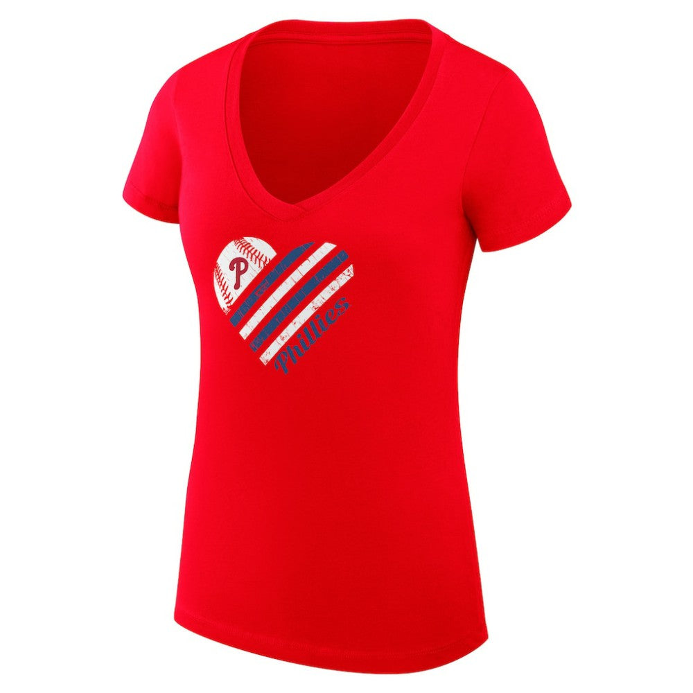 Philadelphia Phillies G-III 4Her by Carl Banks Women's Super-Slim Fit Lightweight Heart V-Neck T-Shirt - Red