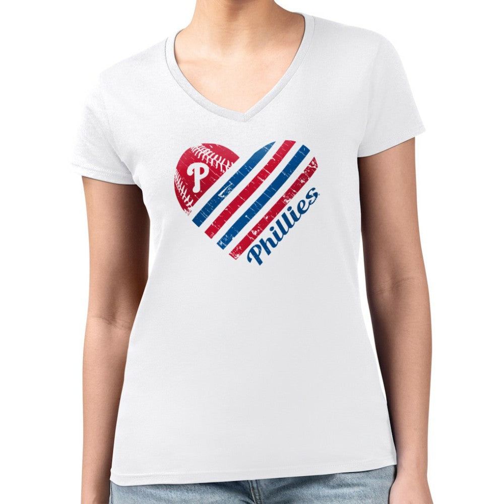 Philadelphia Phillies G-III 4Her by Carl Banks Women's Super-Slim Fit Lightweight Heart V-Neck T-Shirt - White
