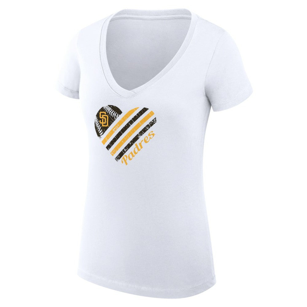 San Diego Padres G-III 4Her by Carl Banks Women's Super-Slim Fit Lightweight Heart V-Neck T-Shirt - White
