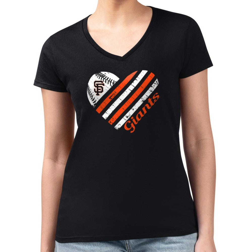 San Francisco Giants G-III 4Her by Carl Banks Women's Super-Slim Fit Lightweight Heart V-Neck T-Shirt - Black