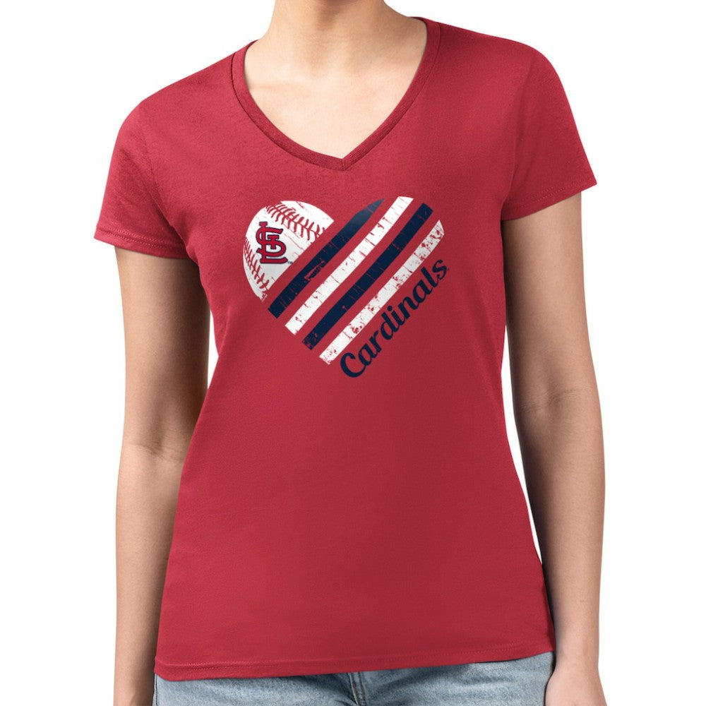 St. Louis Cardinals G-III 4Her by Carl Banks Women's Super-Slim Fit Lightweight Heart V-Neck T-Shirt - Red