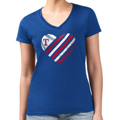 Texas Rangers G-III 4Her by Carl Banks Women's Super-Slim Fit Lightweight Heart V-Neck T-Shirt - Royal