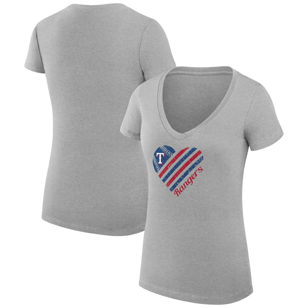 Texas Rangers G-III 4Her by Carl Banks Women's Super-Slim Fit Lightweight Heart V-Neck T-Shirt - Heather Gray