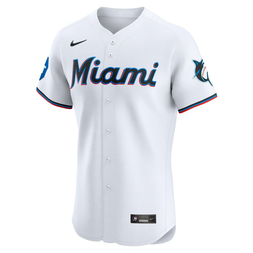 Miami Marlins Home Elite Patch Jersey - White | Nike
