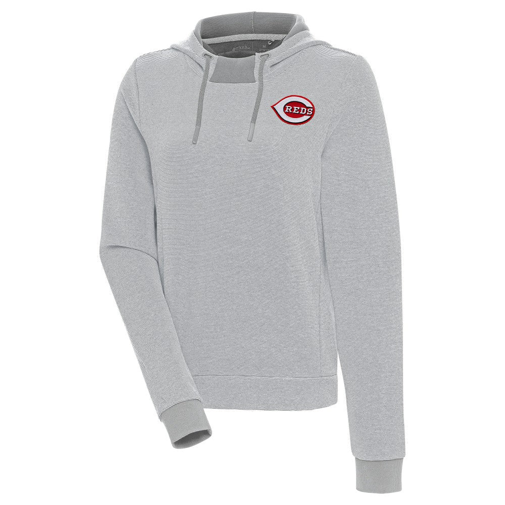 Cincinnati Reds Antigua Women's Axe Bunker Tri-Blend Pullover Hoodie - Gray/White