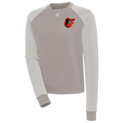 Baltimore Orioles Antigua Women's Flier Bunker Tri-Blend Pullover Sweatshirt - Oatmeal/White