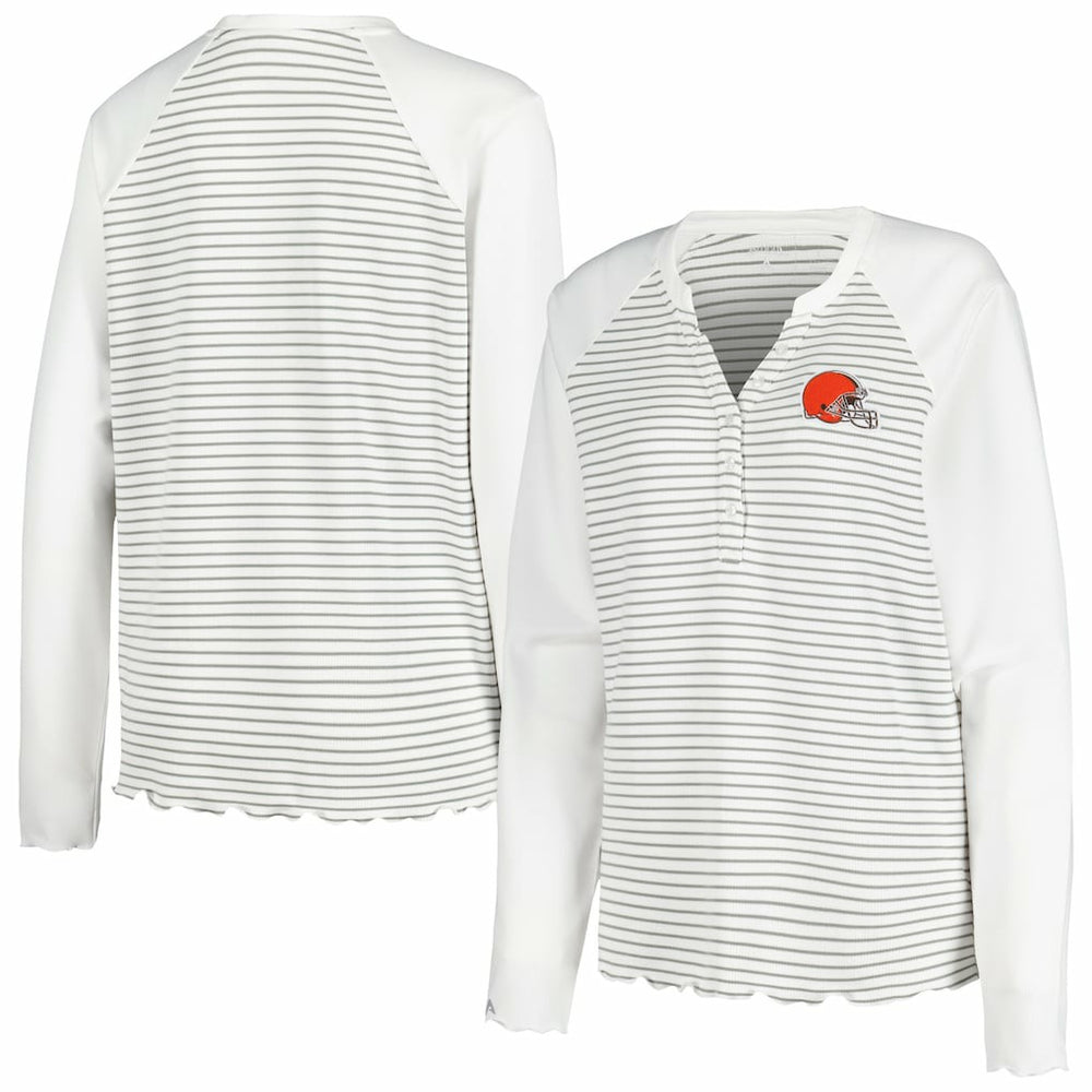 NFL Cleveland Browns Antigua Women's Maverick Waffle Henley Long Sleeve T-Shirt