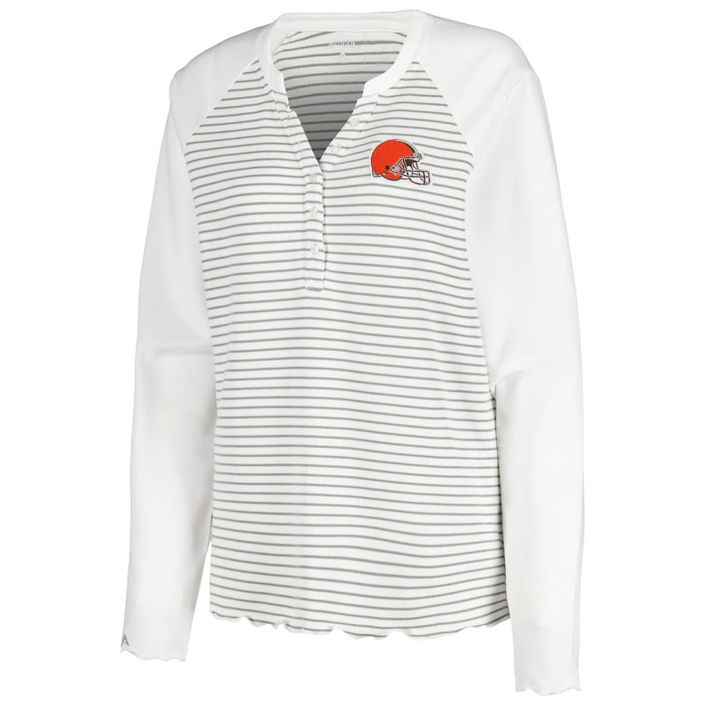 NFL Cleveland Browns Antigua Women's Maverick Waffle Henley Long Sleeve T-Shirt