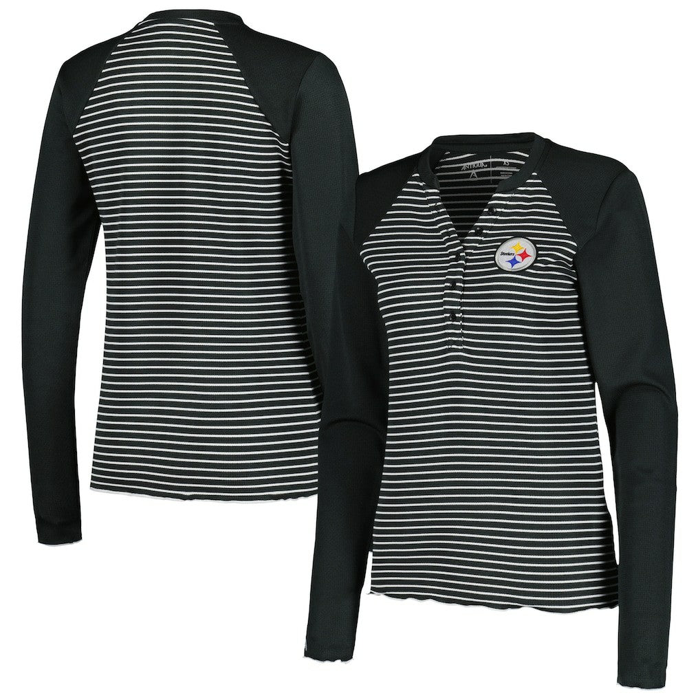NFL Pittsburgh Steelers Antigua Women's Maverick Waffle Henley Long Sleeve T-Shirt