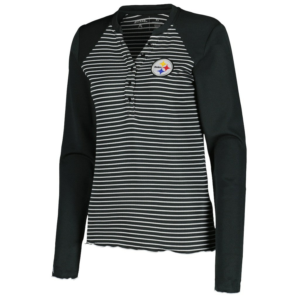 NFL Pittsburgh Steelers Antigua Women's Maverick Waffle Henley Long Sleeve T-Shirt