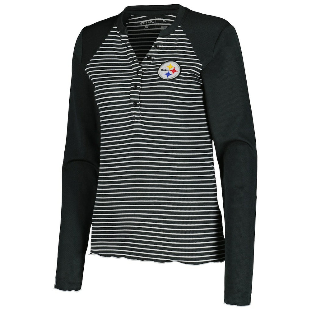 NFL Pittsburgh Steelers Antigua Women's Maverick Waffle Henley Long Sleeve T-Shirt