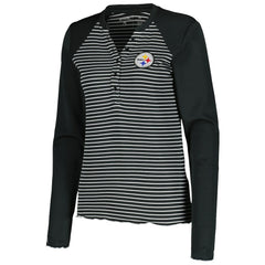 NFL Pittsburgh Steelers Antigua Women's Maverick Waffle Henley Long Sleeve T-Shirt