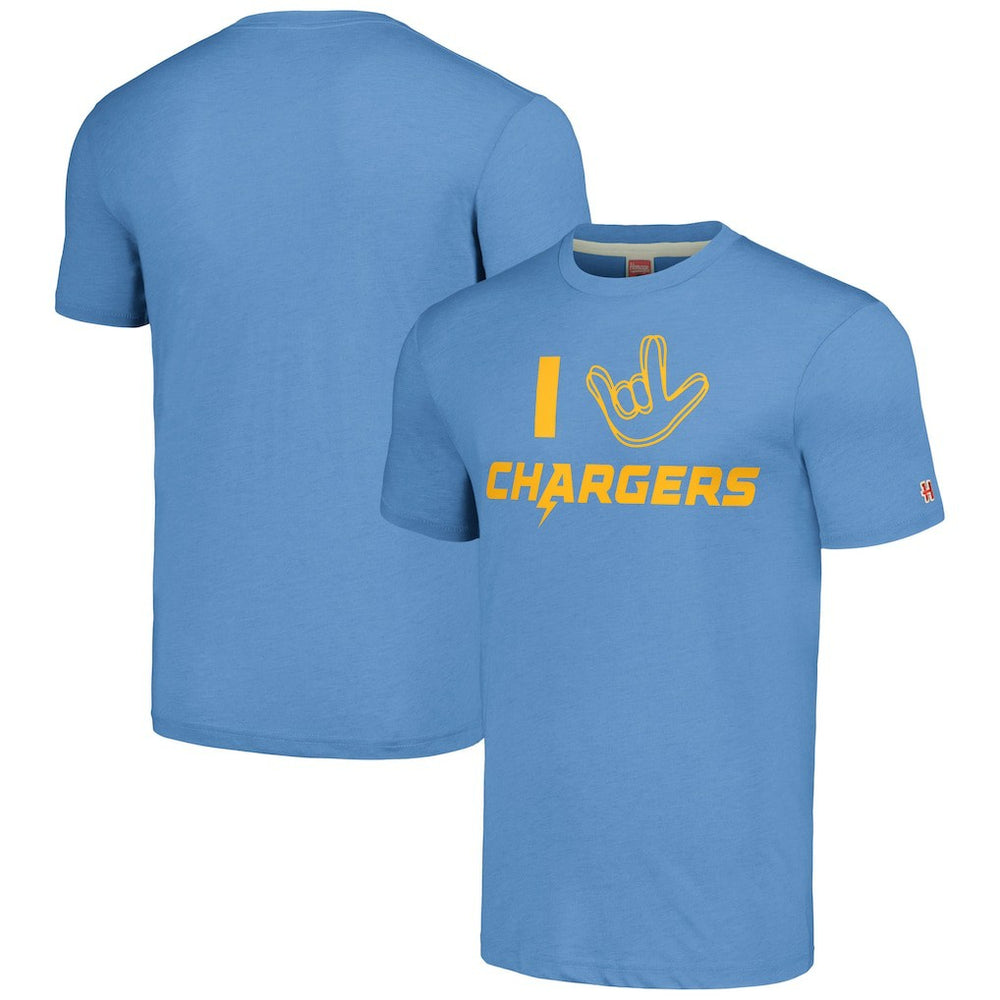 NFL Los Angeles Chargers Homage Unisex The NFL ASL Collection by Love Sign Tri-Blend T-Shirt
